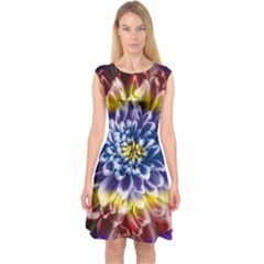 Rainbow Chrysanthemum Capsleeve Midi Dress by bloomingvinedesign