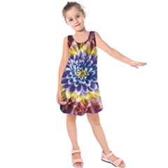 Rainbow Chrysanthemum Kids  Sleeveless Dress by bloomingvinedesign