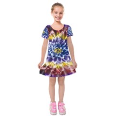 Rainbow Chrysanthemum Kids  Short Sleeve Velvet Dress by bloomingvinedesign