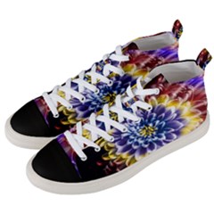 Rainbow Chrysanthemum Men s Mid-top Canvas Sneakers by bloomingvinedesign