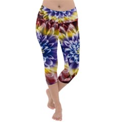 Rainbow Chrysanthemum Lightweight Velour Capri Yoga Leggings by bloomingvinedesign