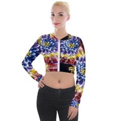 Rainbow Chrysanthemum Long Sleeve Cropped Velvet Jacket by bloomingvinedesign