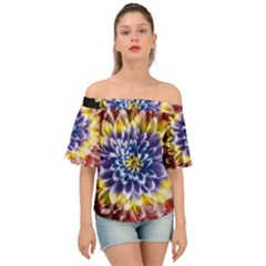 Rainbow Chrysanthemum Off Shoulder Short Sleeve Top