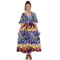 Rainbow Chrysanthemum Kimono Sleeve Boho Dress