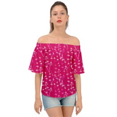 Red Pink Dasies Summer  Off Shoulder Short Sleeve Top