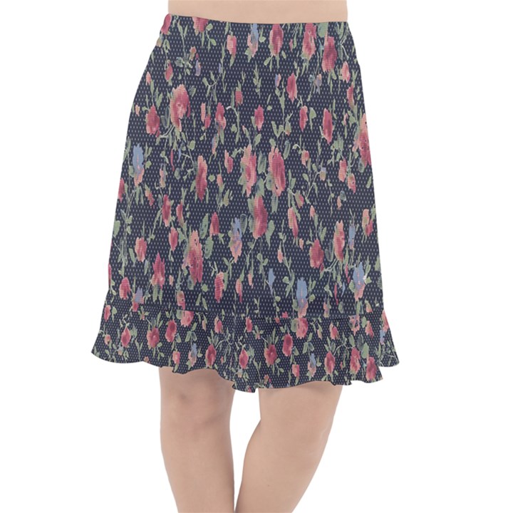 Polka Dotted Rosebuds Fishtail Chiffon Skirt