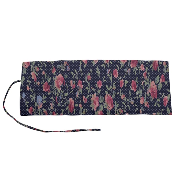 Polka Dotted Rosebuds Roll Up Canvas Pencil Holder (S)