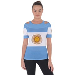 Argentina Flag Shoulder Cut Out Short Sleeve Top by FlagGallery