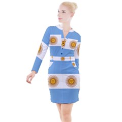 Argentina Flag Button Long Sleeve Dress by FlagGallery