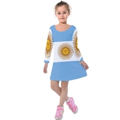 Argentina Flag Kids  Long Sleeve Velvet Dress by FlagGallery