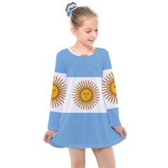 Argentina Flag Kids  Long Sleeve Dress by FlagGallery