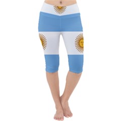 Argentina Flag Lightweight Velour Cropped Yoga Leggings by FlagGallery