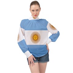 Argentina Flag High Neck Long Sleeve Chiffon Top by FlagGallery