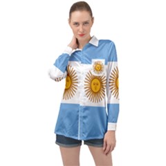 Argentina Flag Long Sleeve Satin Shirt