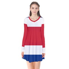 Costa Rica Flag Long Sleeve V-neck Flare Dress by FlagGallery