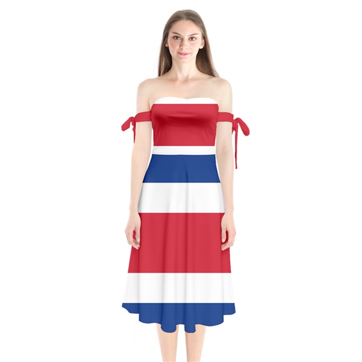 Costa Rica Flag Shoulder Tie Bardot Midi Dress