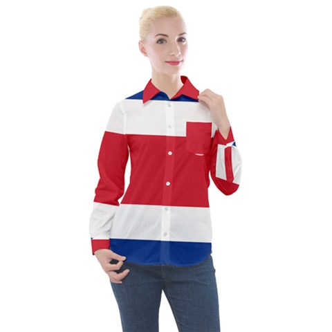 Costa Rica Flag Women s Long Sleeve Pocket Shirt by FlagGallery