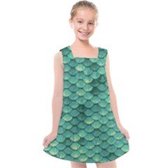 Sea Green Mermaid Scales Kids  Cross Back Dress by VeataAtticus