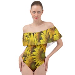 Surreal Sunflowers Off Shoulder Velour Bodysuit 