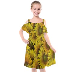 Surreal Sunflowers Kids  Cut Out Shoulders Chiffon Dress