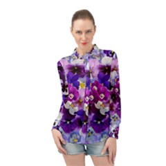 Pretty Purple Pansies Long Sleeve Chiffon Shirt