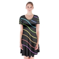 Wallpaper Background Colors Neon Short Sleeve V-neck Flare Dress by Pakrebo