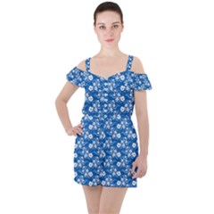 Wallpaper Background Blue Colors Ruffle Cut Out Chiffon Playsuit by Pakrebo