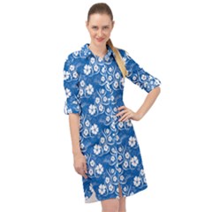 Wallpaper Background Blue Colors Long Sleeve Mini Shirt Dress by Pakrebo