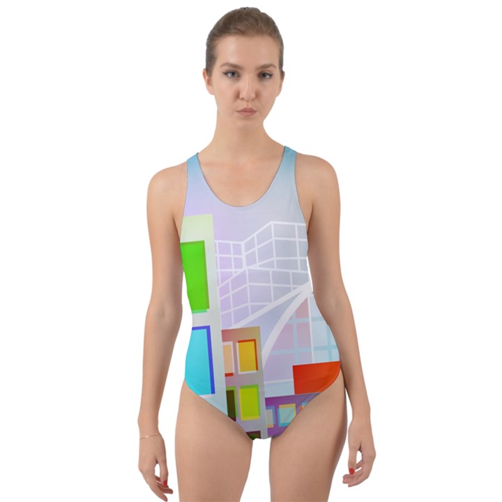 City Modern Business Skyscrapers Cut-Out Back One Piece Swimsuit