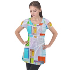 City Modern Business Skyscrapers Puff Sleeve Tunic Top by Pakrebo