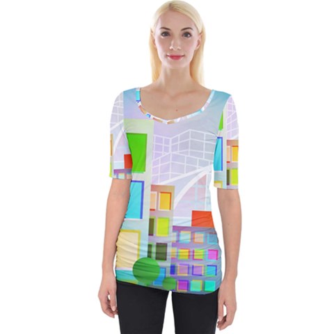 City Modern Business Skyscrapers Wide Neckline Tee by Pakrebo