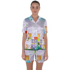 City Modern Business Skyscrapers Satin Short Sleeve Pyjamas Set by Pakrebo