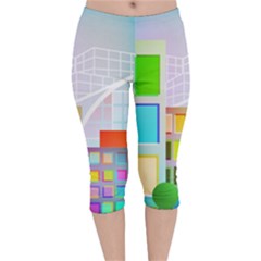 City Modern Business Skyscrapers Velvet Capri Leggings 