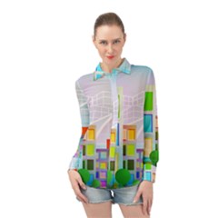 City Modern Business Skyscrapers Long Sleeve Chiffon Shirt