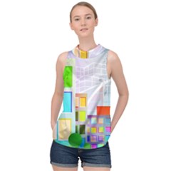 City Modern Business Skyscrapers High Neck Satin Top by Pakrebo