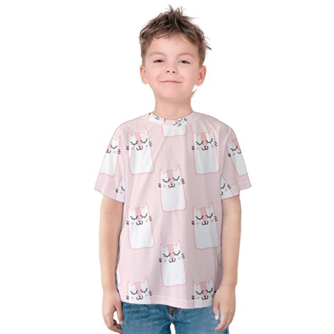 Pattern Pink Cute Sweet Fur Cats Kids  Cotton Tee by Pakrebo