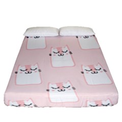 Pattern Pink Cute Sweet Fur Cats Fitted Sheet (queen Size) by Pakrebo