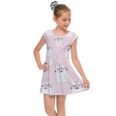 Pattern Pink Cute Sweet Fur Cats Kids  Cap Sleeve Dress by Pakrebo