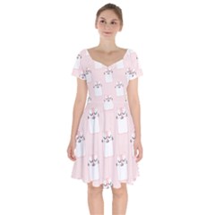 Pattern Pink Cute Sweet Fur Cats Short Sleeve Bardot Dress by Pakrebo