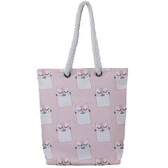 Pattern Pink Cute Sweet Fur Cats Full Print Rope Handle Tote (small) by Pakrebo