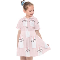 Pattern Pink Cute Sweet Fur Cats Kids  Sailor Dress by Pakrebo