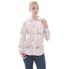 Pattern Pink Cute Sweet Fur Cats Women s Long Sleeve Pocket Shirt