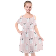 Pattern Pink Cute Sweet Fur Cats Kids  Cut Out Shoulders Chiffon Dress by Pakrebo