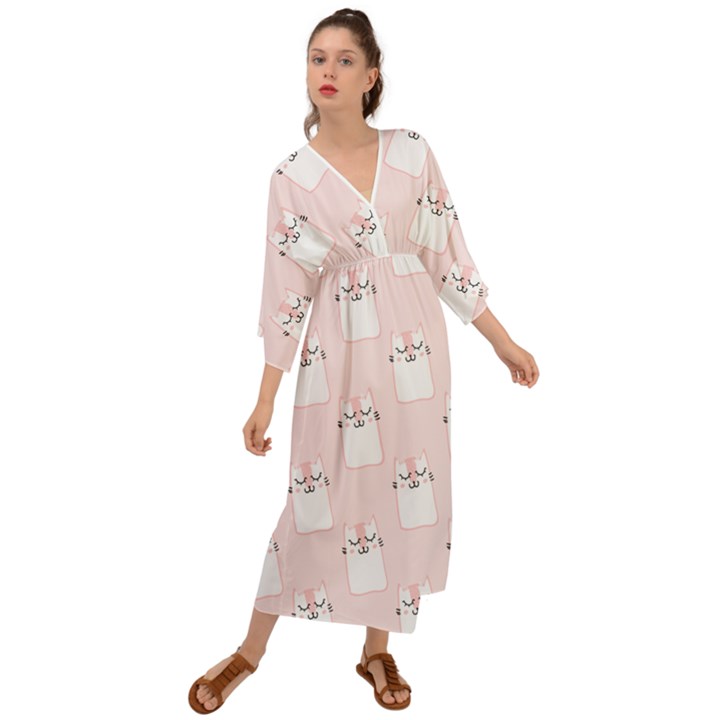 Pattern Pink Cute Sweet Fur Cats Grecian Style  Maxi Dress