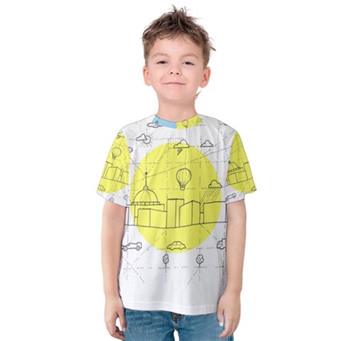 Urban City Skyline Sketch Kids  Cotton Tee by Pakrebo