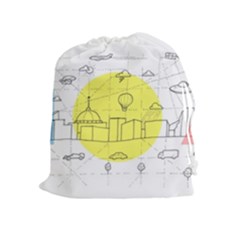 Urban City Skyline Sketch Drawstring Pouch (xl) by Pakrebo