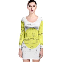 Urban City Skyline Sketch Long Sleeve Velvet Bodycon Dress by Pakrebo