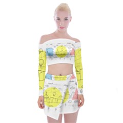 Urban City Skyline Sketch Off Shoulder Top With Mini Skirt Set by Pakrebo