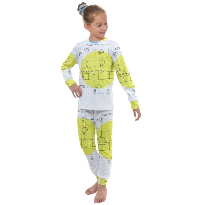 Urban City Skyline Sketch Kids  Long Sleeve Set 