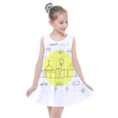 Urban City Skyline Sketch Kids  Summer Dress